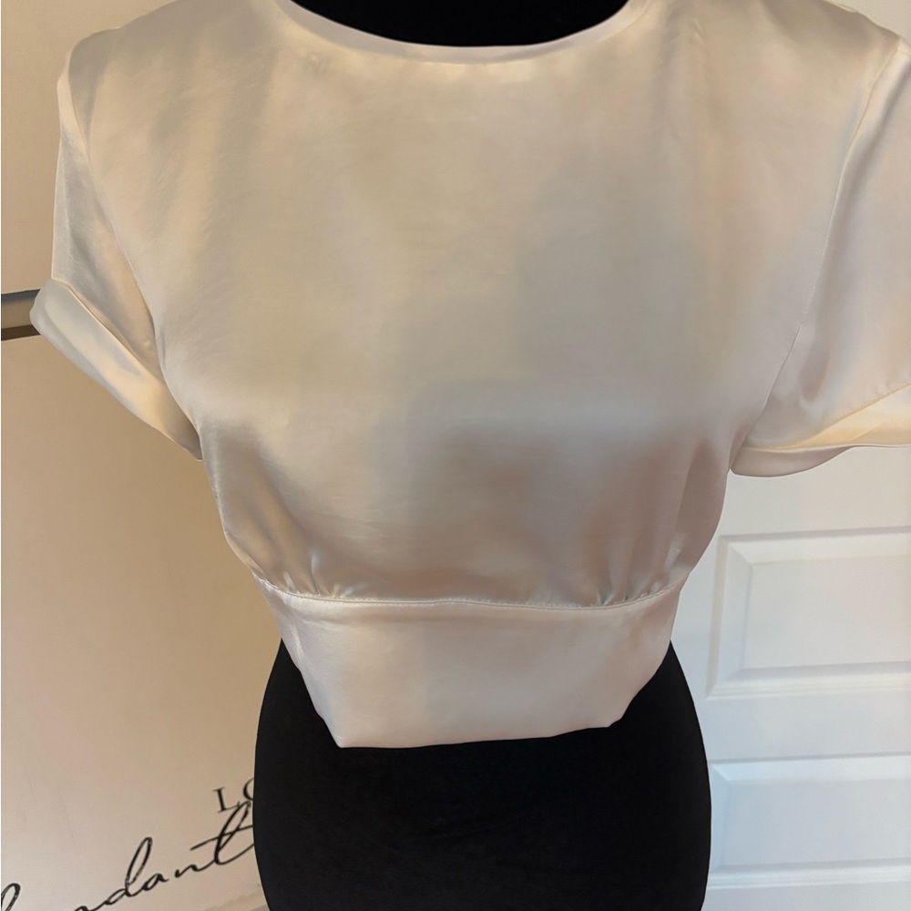 Zara White Satin Open-Back Crop Top - Picture 3 of 3